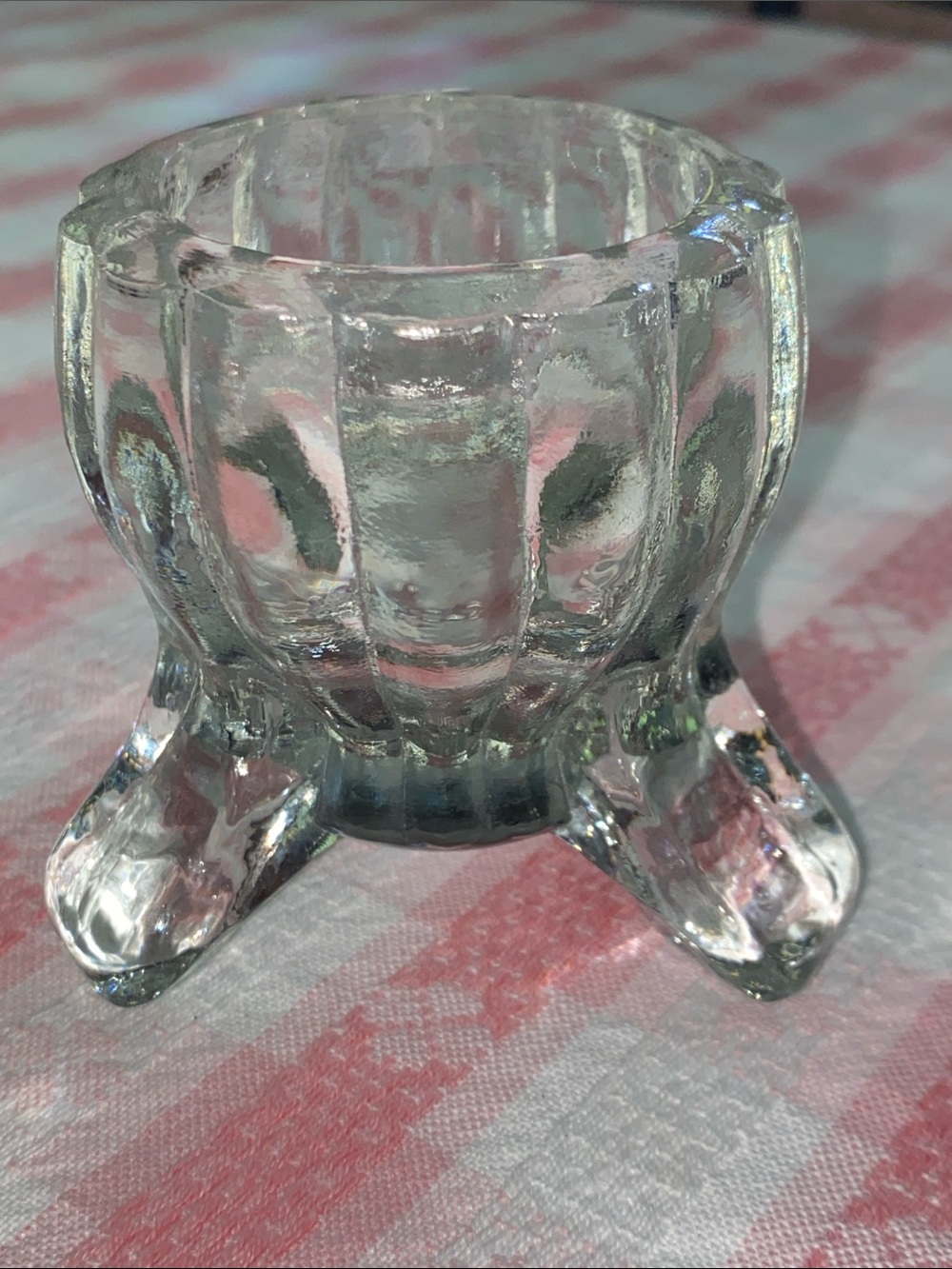 Vintage Jeannette Glass "National" Clear Ribbed 3-Footed Candle Holder